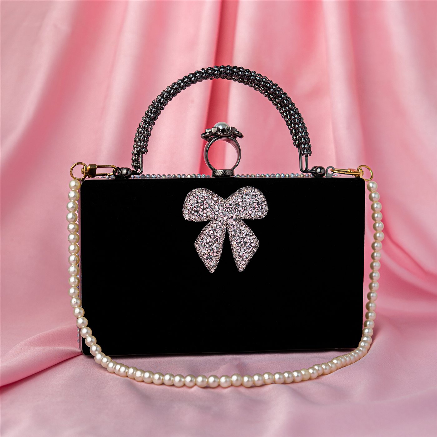 Noir Velvet Bow Clutch